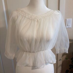 Vintage Elegant Sheer White Blouse